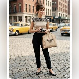 Vintage 1960s Wilroy Travellers top micro polkadot lace